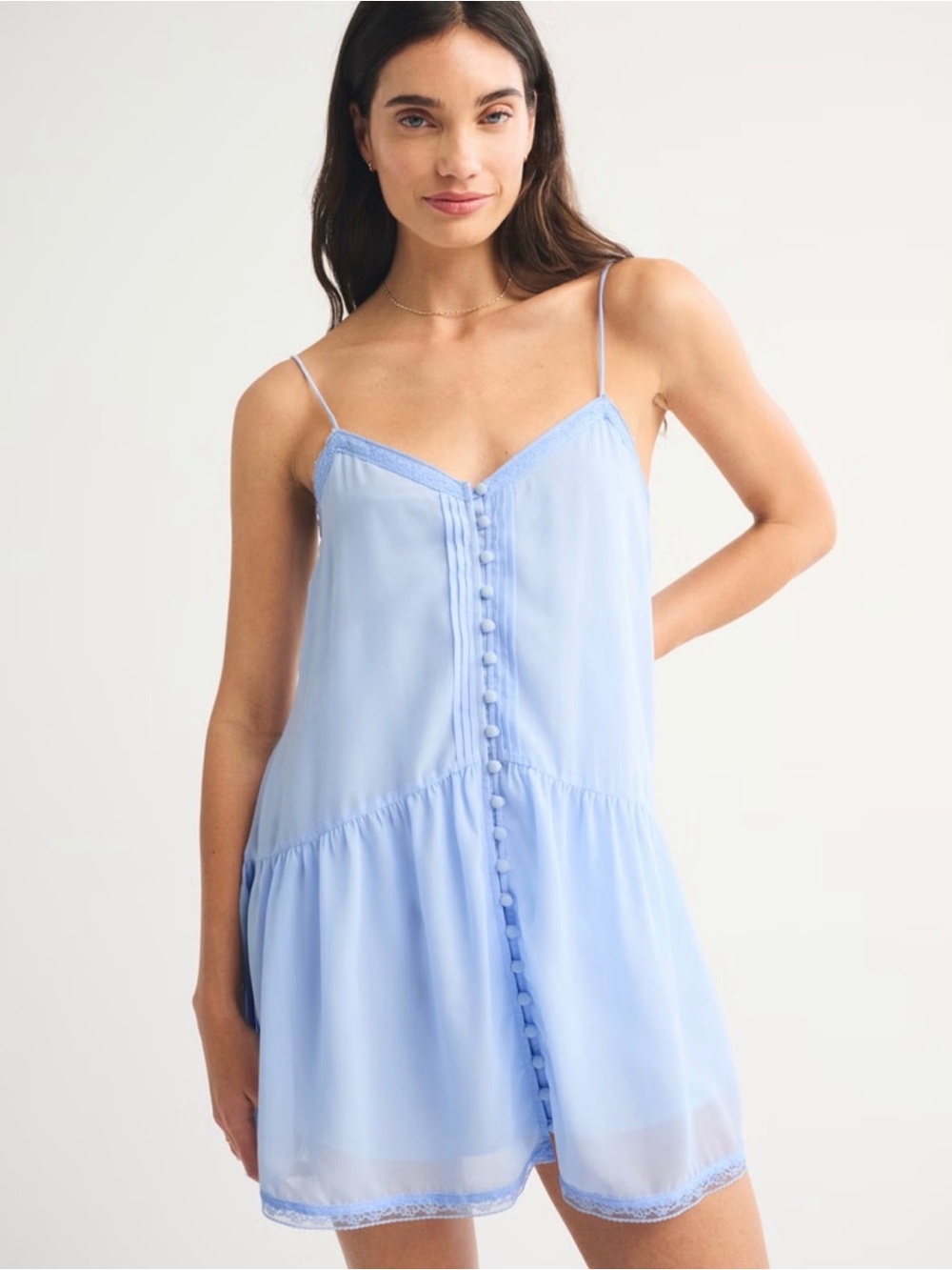 Abercrombie & Fitch Sky Blue Lace-Trim Sleep Romper